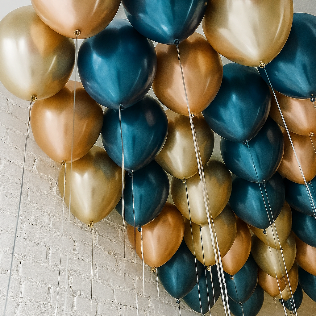 Copper, Gold, & Midnight Blue - Helium Ceiling Balloons